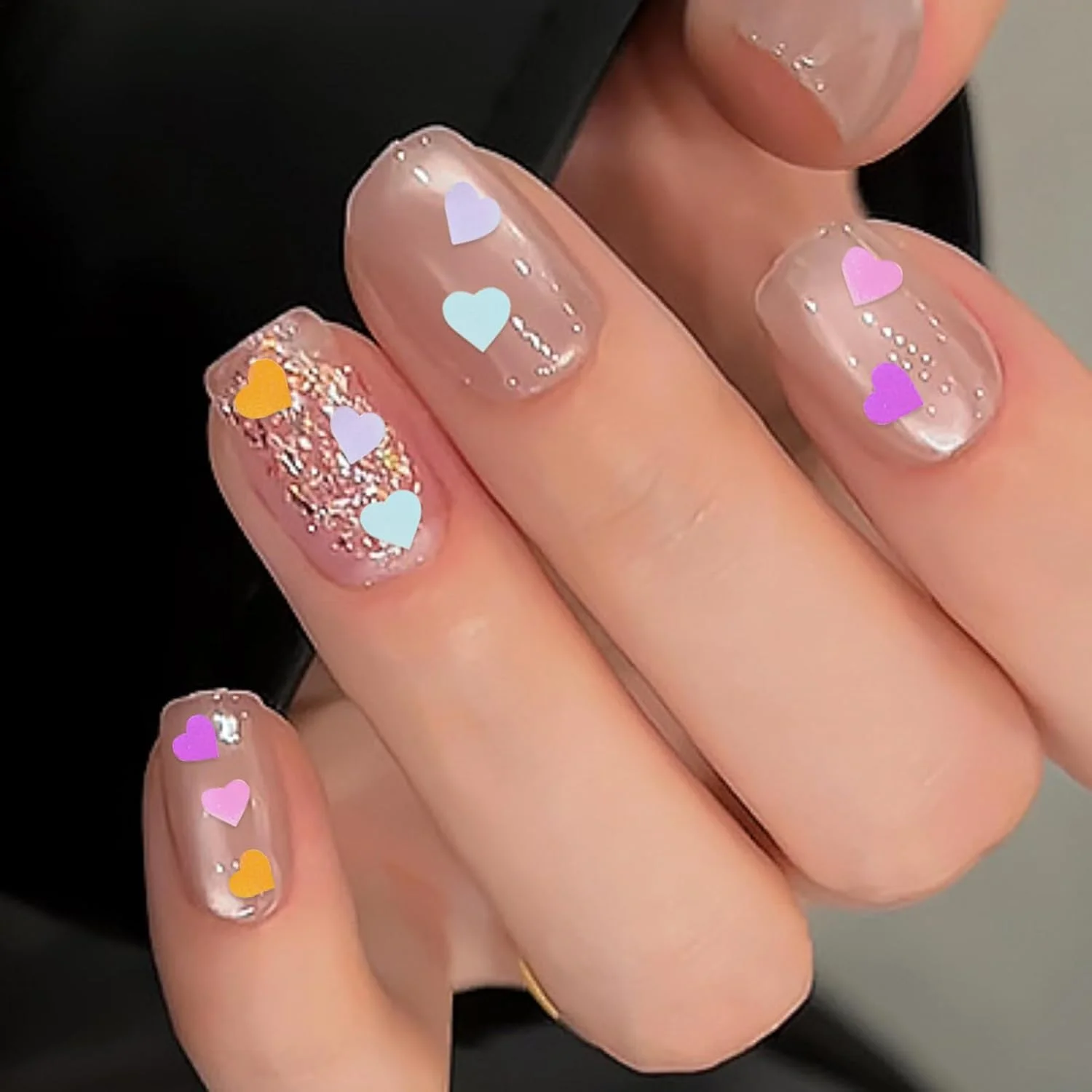 پولک های اکلیلی ناخن | استیکرهای پولک های اکلیلی ناخن طرح قلب، 6 رنگ - هنر طراحی ناخن اکریلیک، برچسب های تزیینی هولوگرافیک برای خانم ها و دختران