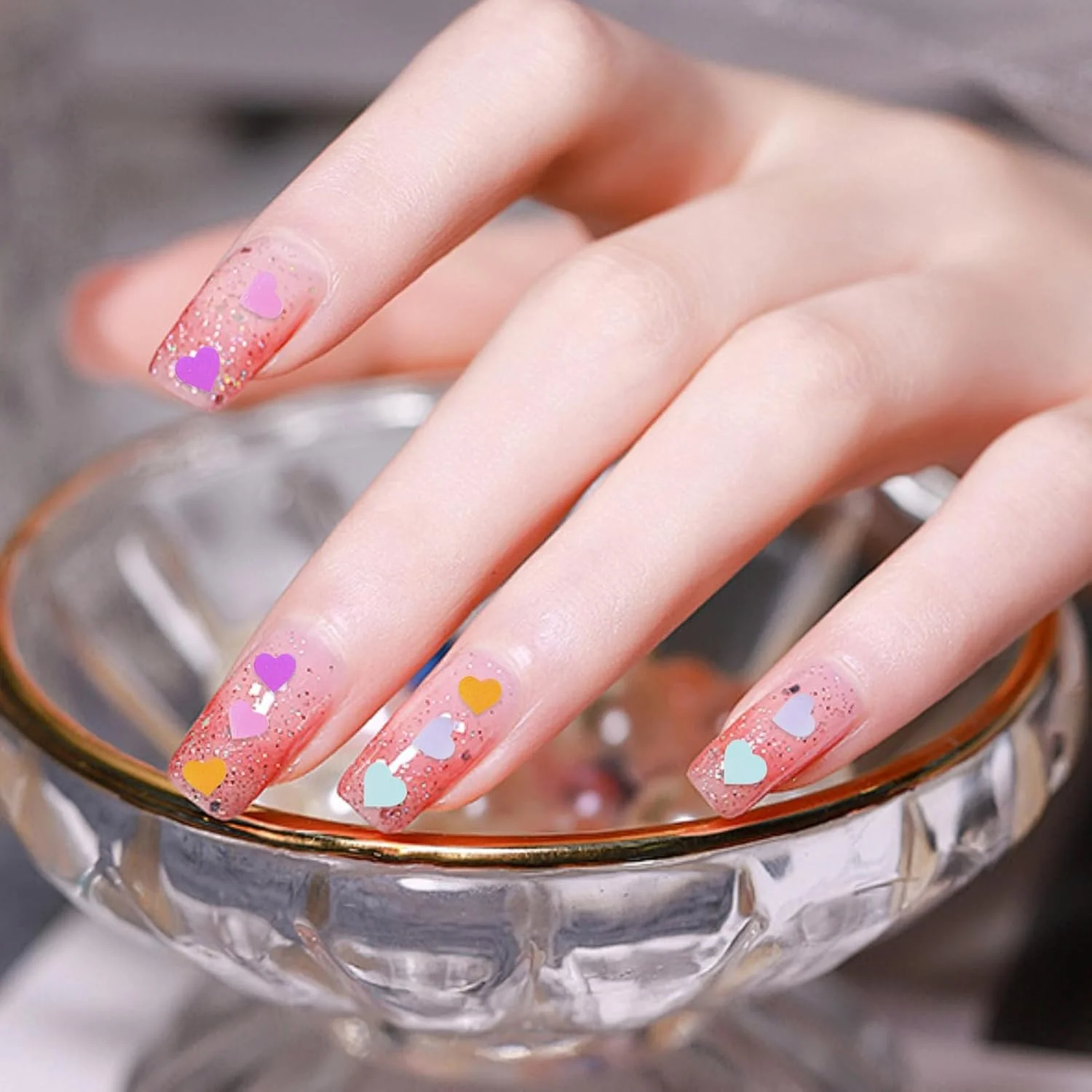 اکلیل ناخن، 6 رنگ برچسب پولک قلبی هولوگرافیک، هنر طراحی ناخن، تزئینات اکریلیک ژاپنی برای عروسی، جشنواره، روز ولنتاین