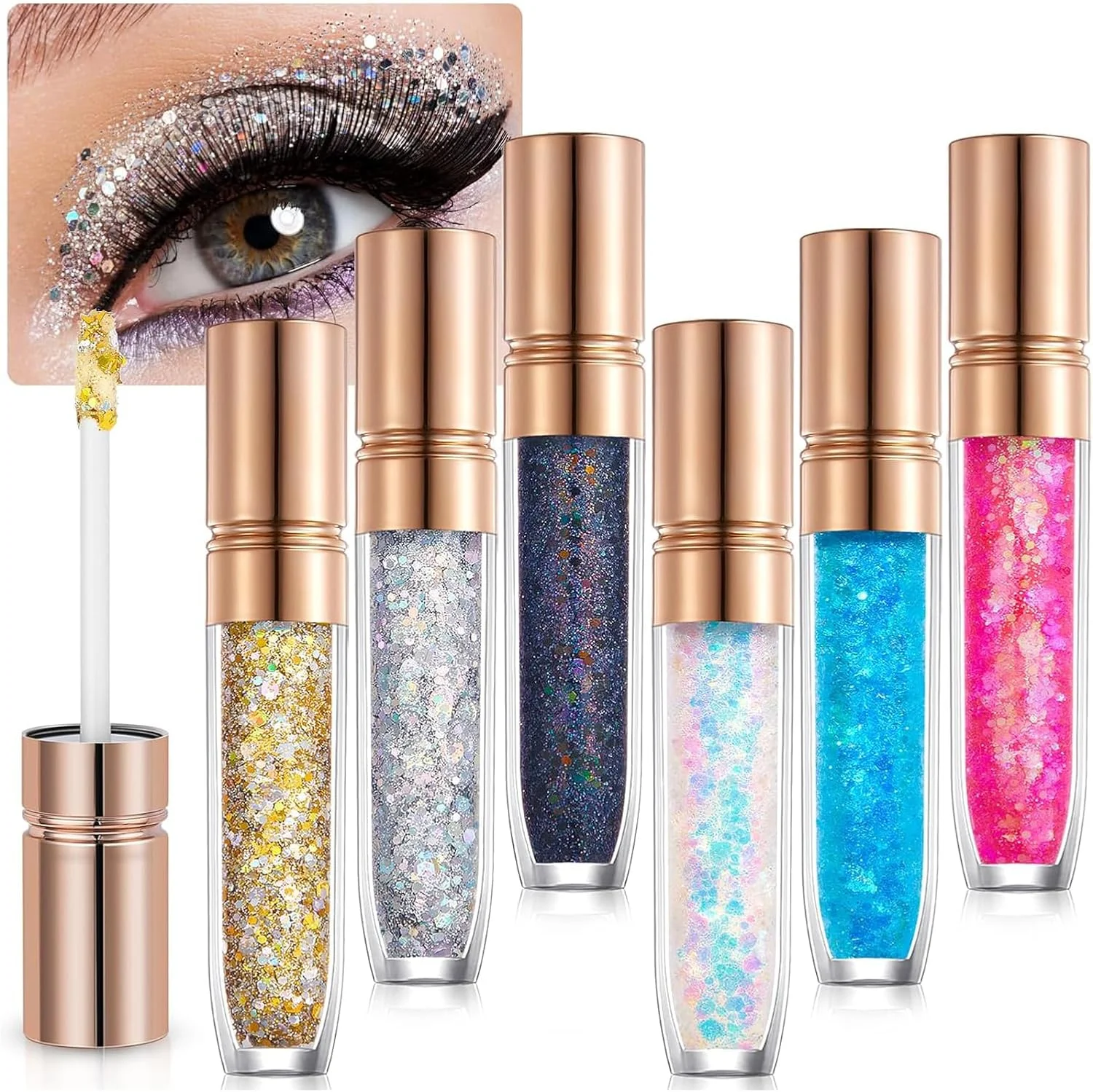 ژل اکلیلی بدن تزویق، سایه چشم مایع اکلیلی صورت 6 رنگ، ژل اکلیلی بدن برای لب، چشم، مو، ناخن، ژل لیزری آرایشی هولوگرافیک، آرایش تعطیلات برای خانم ها