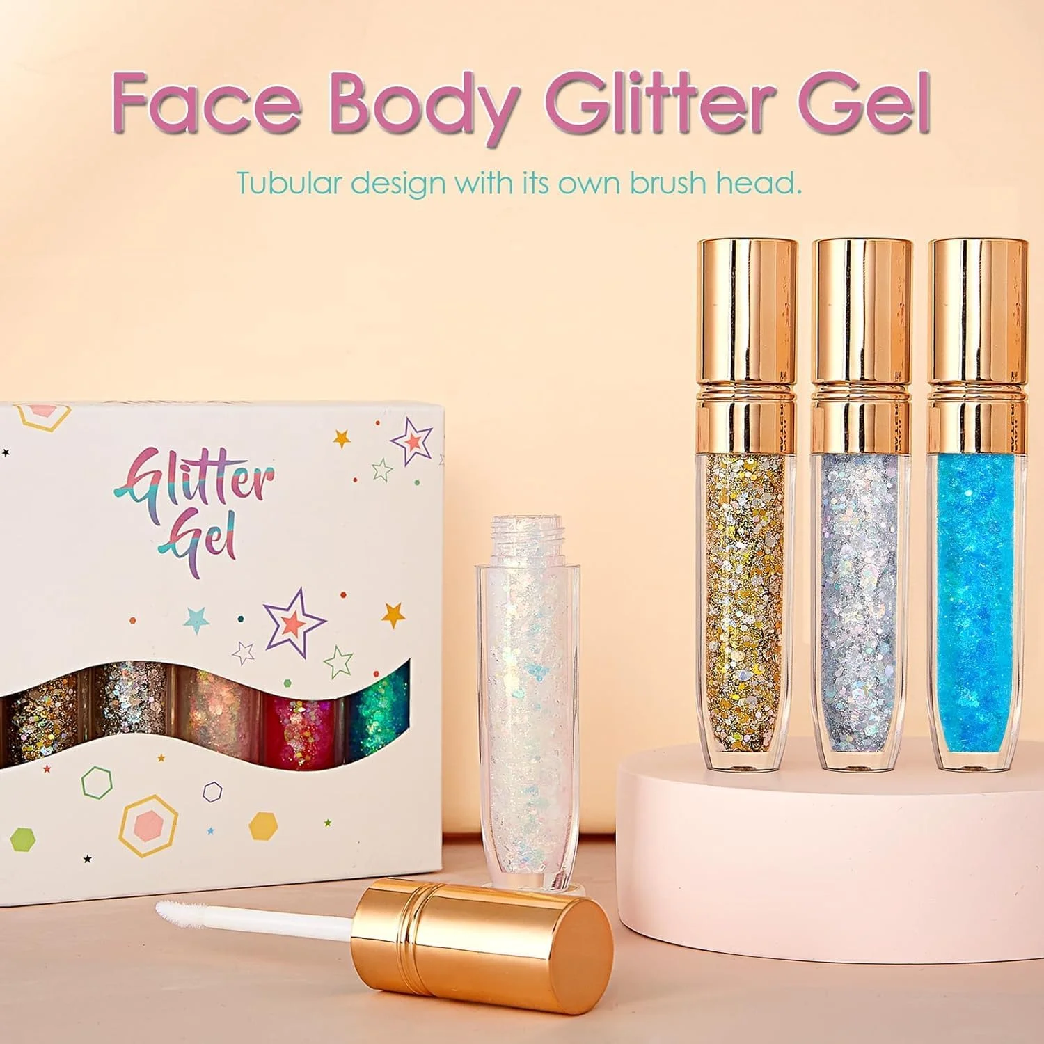 ژل اکلیلی بدن تزویق، سایه چشم مایع اکلیلی صورت 6 رنگ، ژل اکلیلی بدن برای لب، چشم، مو، ناخن، ژل لیزری آرایشی هولوگرافیک، آرایش تعطیلات برای خانم ها