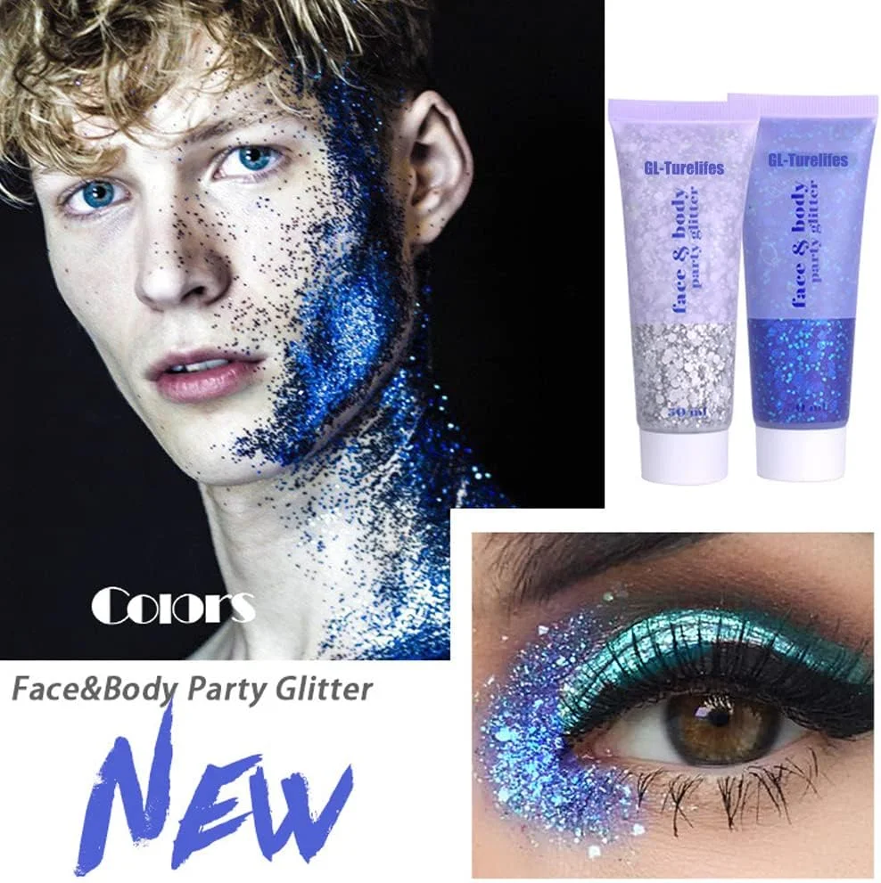ژل اکلیلی درشت GL-Turelifes، ژل بدن اکلیلی، اکلیل آرایشی جشنواره، آرایش صورت، مو، ناخن، سایه چشم مایع پولکی پری دریایی ماندگار، 50 میلی لیتر، استفاده آسان، پاک کردن آسان (شماره 03 صورتی)