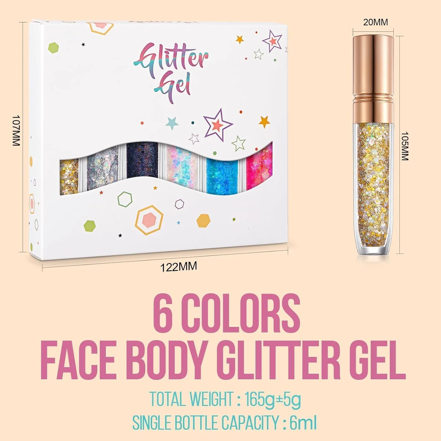 ژل اکلیلی بدن تزویق، سایه چشم مایع اکلیلی صورت 6 رنگ، ژل اکلیلی بدن برای لب، چشم، مو، ناخن، ژل لیزری آرایشی هولوگرافیک، آرایش تعطیلات برای خانم ها