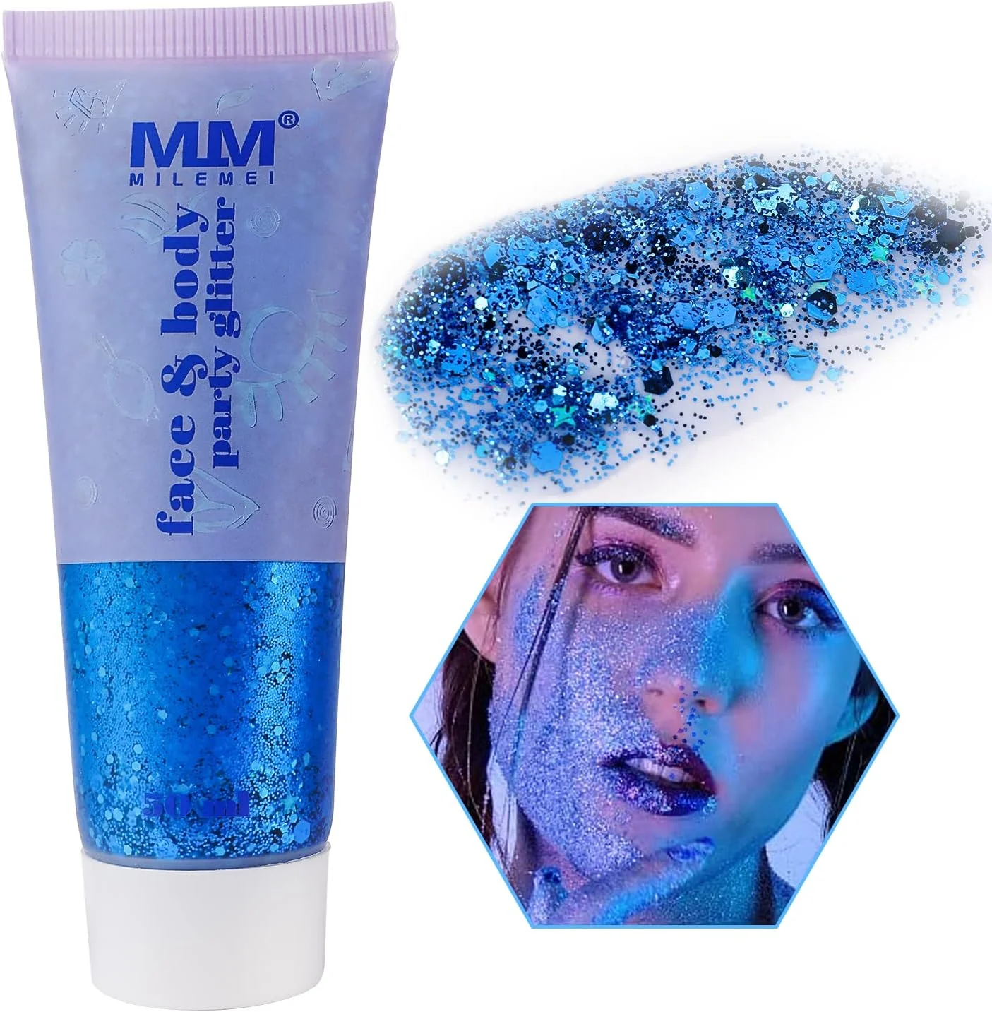 ژل اکلیلی درشت Labymos، ژل بدن اکلیلی، اکلیل آرایشی برای صورت، مو، ناخن، سایه چشم مایع پولکی بادوام و درخشان، 50 میلی لیتر (آبی #01)