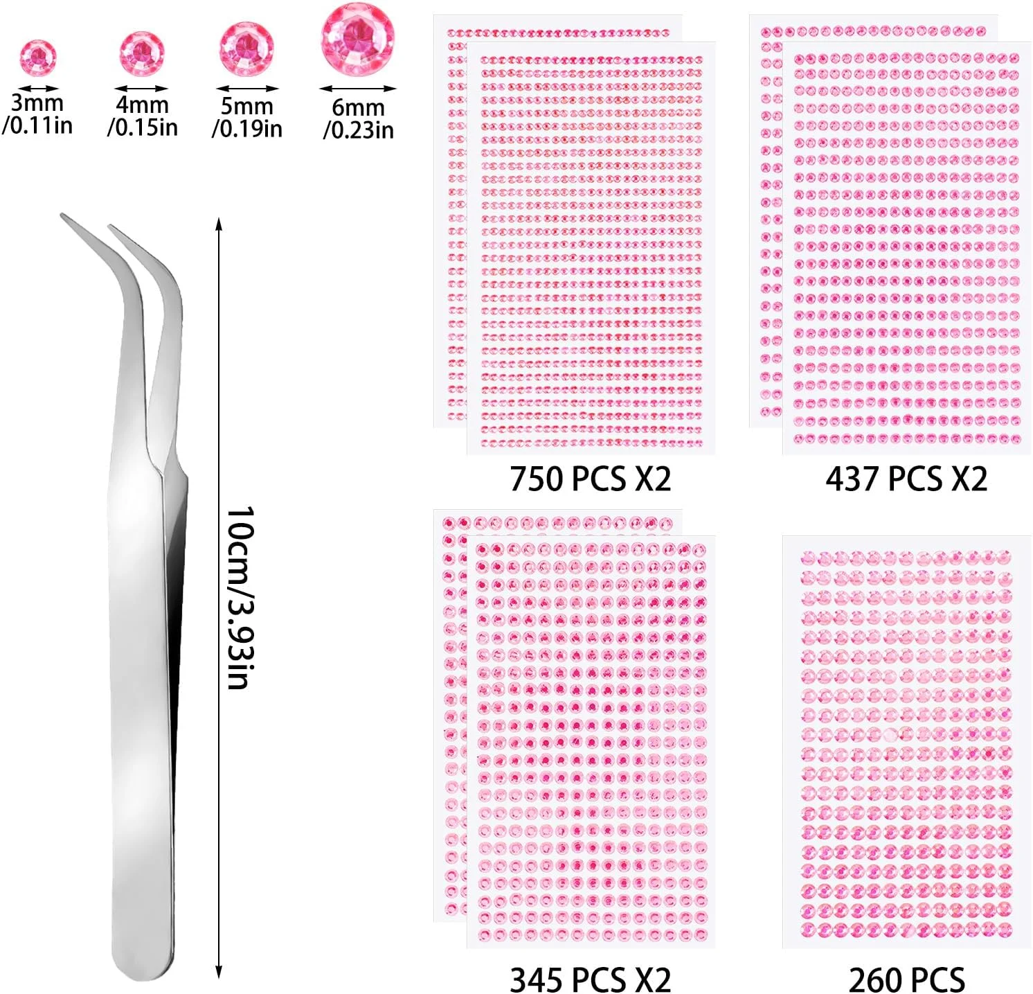 برچسب های نگین دار اکلیلی خودچسب، 7 ورق، نگین های بدلی صورتی، سنگ های قیمتی، 3/4/5/6 میلی متر، الماس های اکلیلی برای آرایش صورت، تزئینات ناخن و لوازم جانبی تعطیلات
