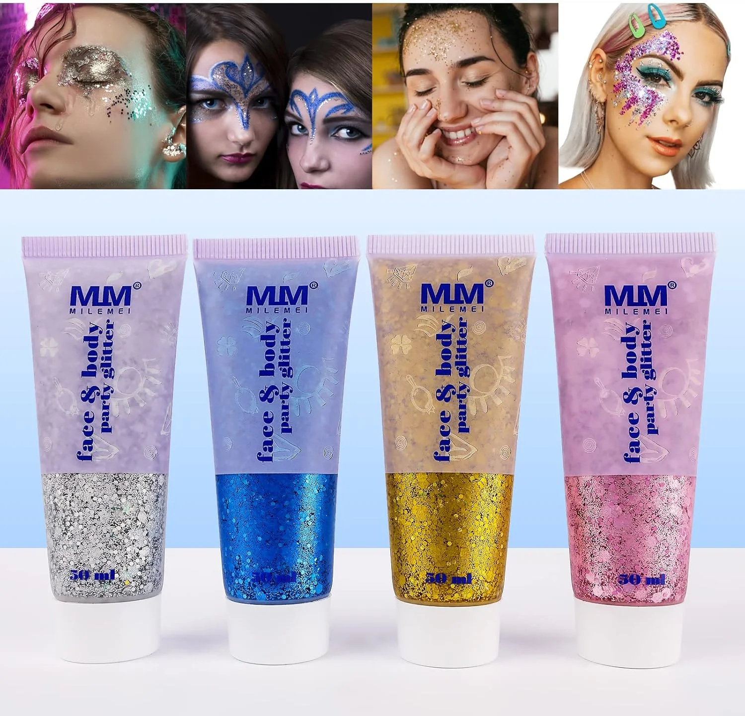 ژل اکلیلی درشت Labymos، ژل بدن اکلیلی، اکلیل آرایشی برای صورت، مو، ناخن، سایه چشم مایع پولکی بادوام و درخشان، 50 میلی لیتر (آبی #01)