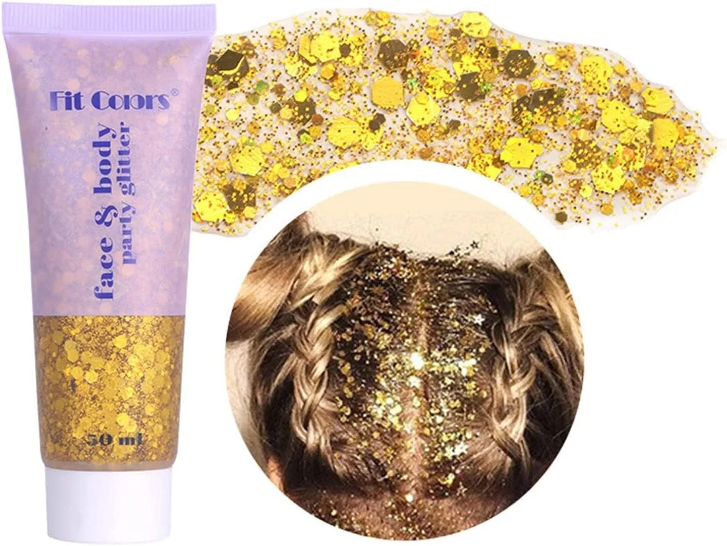 ست دو عددی اکلیل بدن، پولک های پری دریایی ژل اکلیلی هولوگرافیک مایع، اکلیل درشت صورت چشم لب ناخن مو برای مهمانی هنری جشنواره آرایش هالووین، ژل اکلیل بدن درخشان، برای دختران و زنان (طلایی سفید)