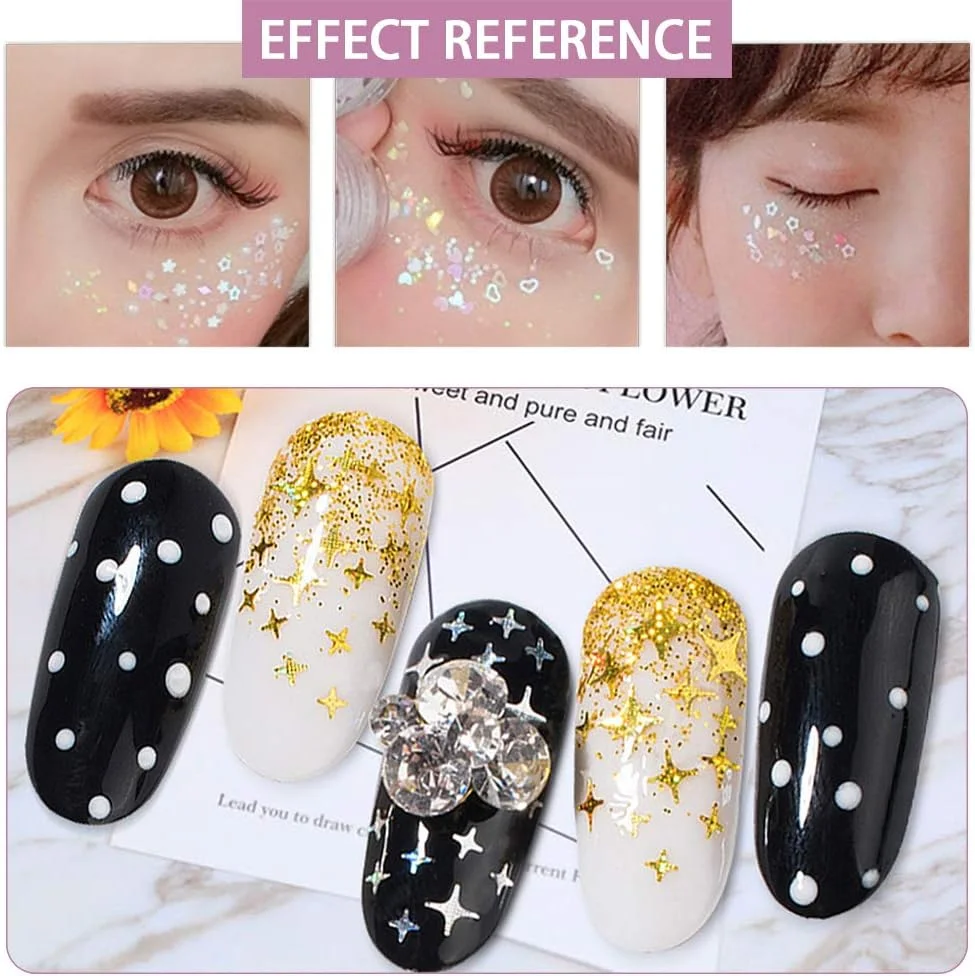 ست اکلیل چند رنگ برای صورت، بدن، گونه و مو، مناسب آرایش زیبایی جشن و مهمانی، شامل 1 عدد ظرف گرد سفید برای مانیکور