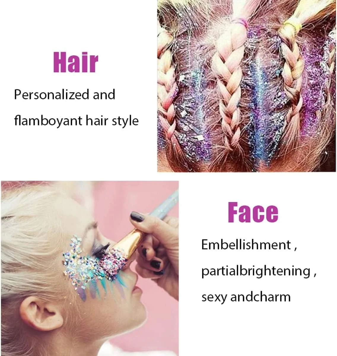 ست دو عددی اکلیل بدن، پولک های پری دریایی ژل اکلیلی هولوگرافیک مایع، اکلیل درشت صورت چشم لب ناخن مو برای مهمانی هنری جشنواره آرایش هالووین، ژل اکلیل بدن درخشان، برای دختران و زنان (طلایی سفید)