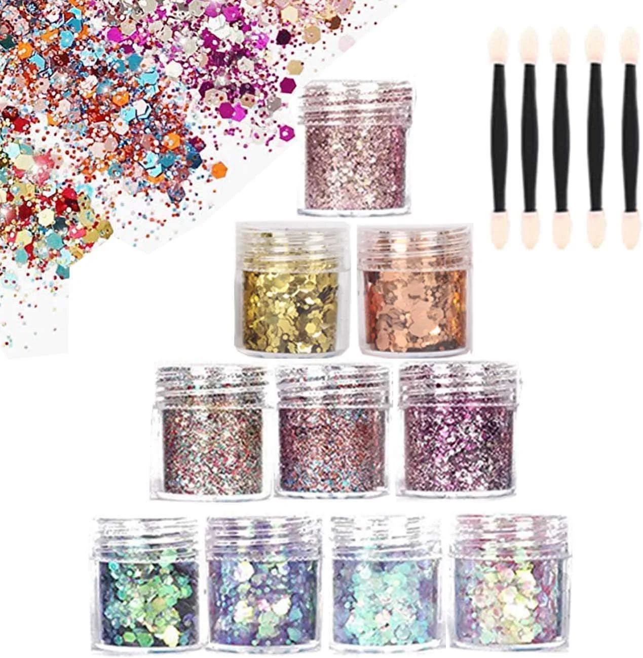 ست 10 تایی اکلیل صورت و بدن ورلدفان، اکلیل های درشت آرایشی، پولک های اکلیلی تزئینی، اکلیل مو و ناخن برای جشن ها و کریسمس - به همراه 5 برس رایگان (مجموعه 1) ست 10 تایی اکلیل صورت و بدن ورلدفان، اکلیل های درشت آرایشی، پولک های اکلیلی تزئینی، اکلیل مو و ناخن برای جشن ها و کریسمس - به همراه 5 برس رایگان (مجموعه 1)