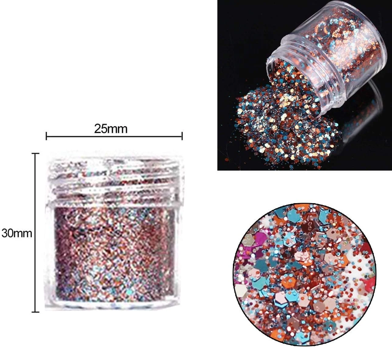 ست 10 تایی اکلیل صورت و بدن ورلدفان، اکلیل های درشت آرایشی، پولک های اکلیلی تزئینی، اکلیل مو و ناخن برای جشن ها و کریسمس - به همراه 5 برس رایگان (مجموعه 1)