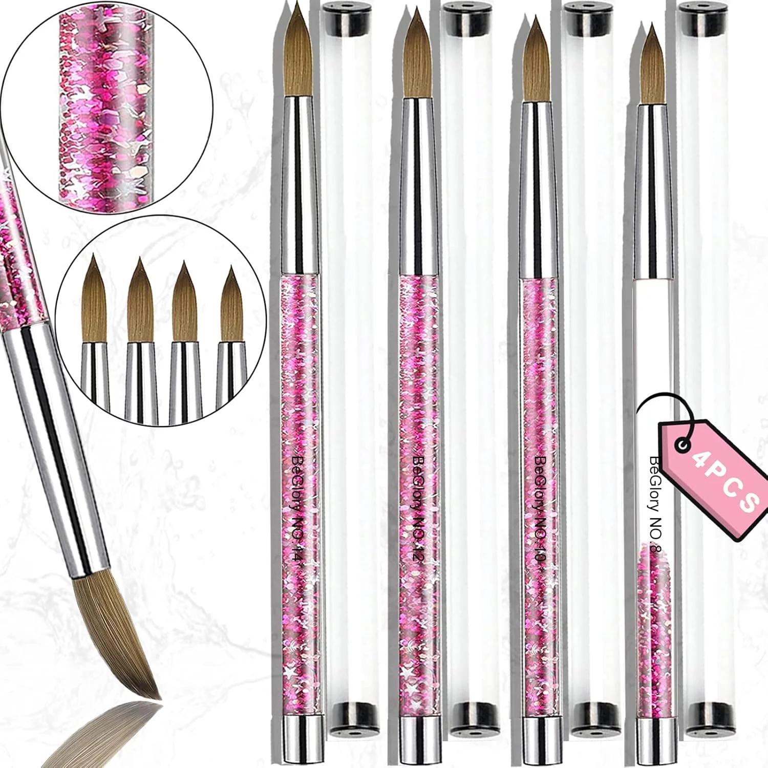 ست قلم موی کاشت ناخن اکریلیک، 4 عدد قلم موی حرفه ای برای کاشت ناخن اکریلیک، طراحی سه بعدی ناخن، قلم موی پودر اکریلیک، قلم موی طراحی ناخن با اکلیل مایع سایز #8#10#12#14 (صورتی) ست قلم موی کاشت ناخن اکریلیک، 4 عدد قلم موی حرفه ای برای کاشت ناخن اکریلیک، طراحی سه بعدی ناخن، قلم موی پودر اکریلیک، قلم موی طراحی ناخن با اکلیل مایع سایز #8#10#12#14 (صورتی)