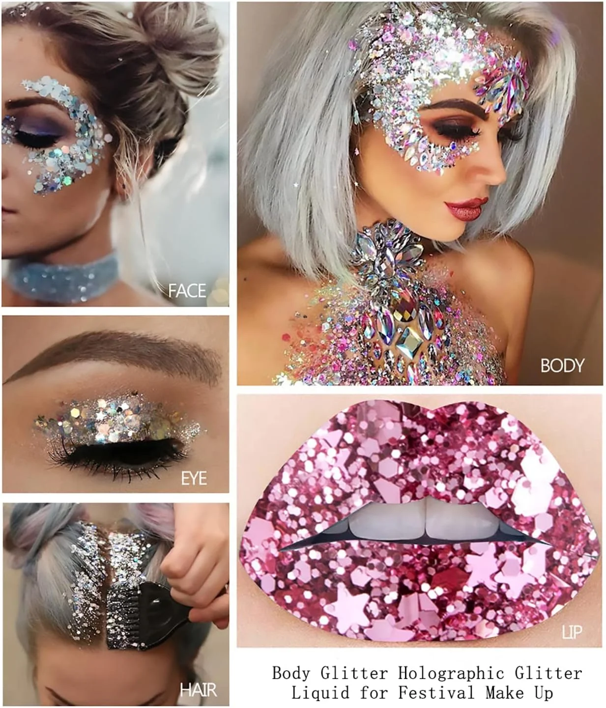 ژل اکلیلی بدن MAKINGTEC، 2 عدد پولک اکلیلی، سایه چشم مایع اکلیلی درشت با ماندگاری طولانی، اکلیل های پولکی درشت براق برای آرایش مو، مهمانی، کارناوال (آبی + صورتی)