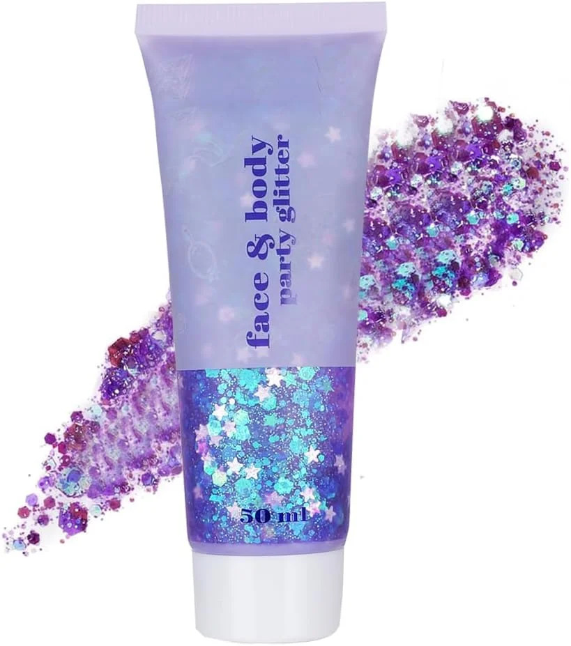 ژل اکلیلی درشت صورت و بدن پری دریایی مناسب جشنواره، پولک های آرایشی صورت، مو، ناخن، آرایش ماردی گرا، پولک های پری دریایی، ماندگاری طولانی، شماره 12 بنفش