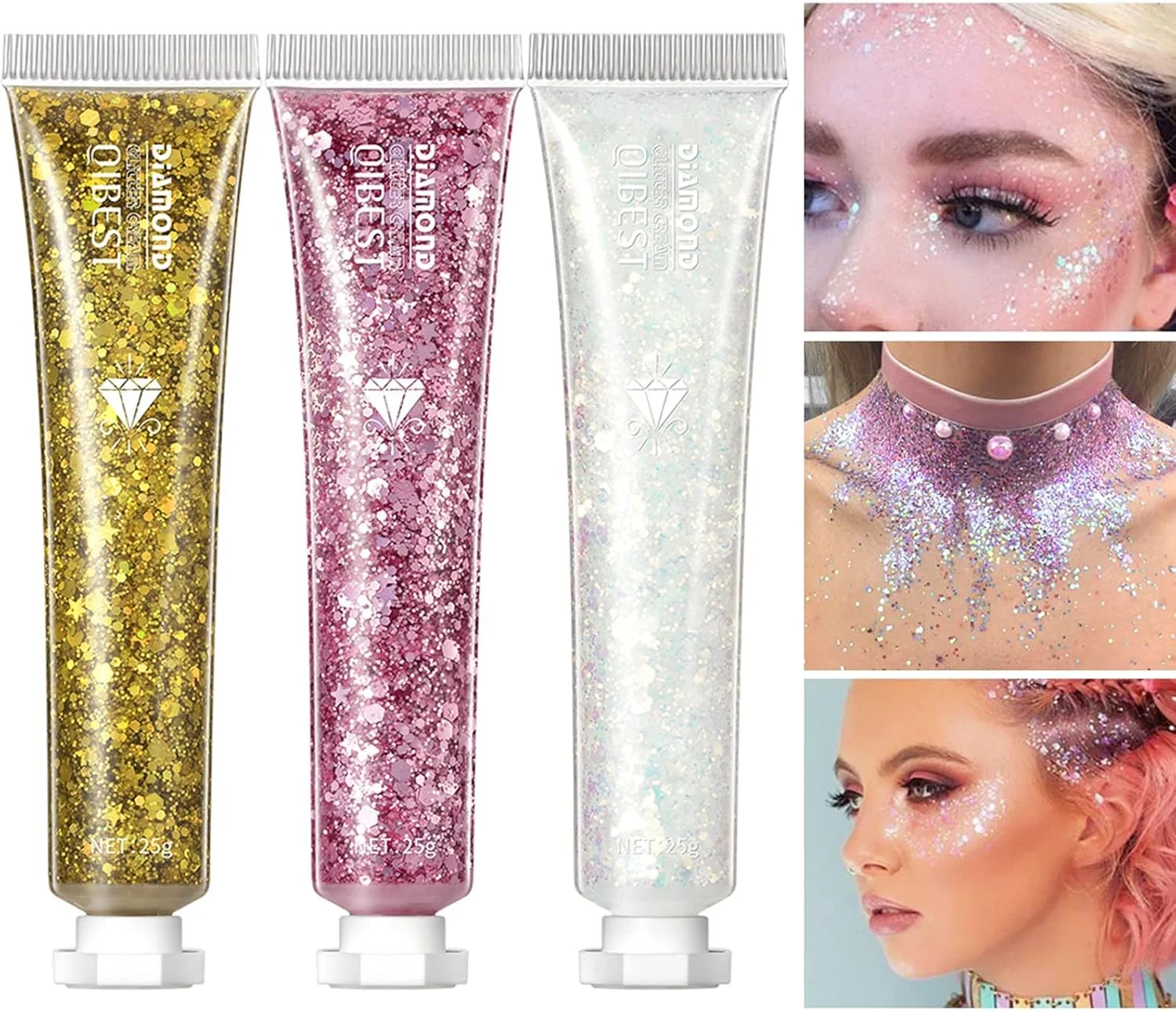 ژل اکلیلی بدن اکسفور، 6 عددی، اکلیل صورت برای بدن، صورت، چشم، مو، ناخن، آرایش اکلیلی مایع، ماندگاری طولانی، ژل اکلیلی درشت پری دریایی برای جشنواره، مهمانی هنری، هالووین