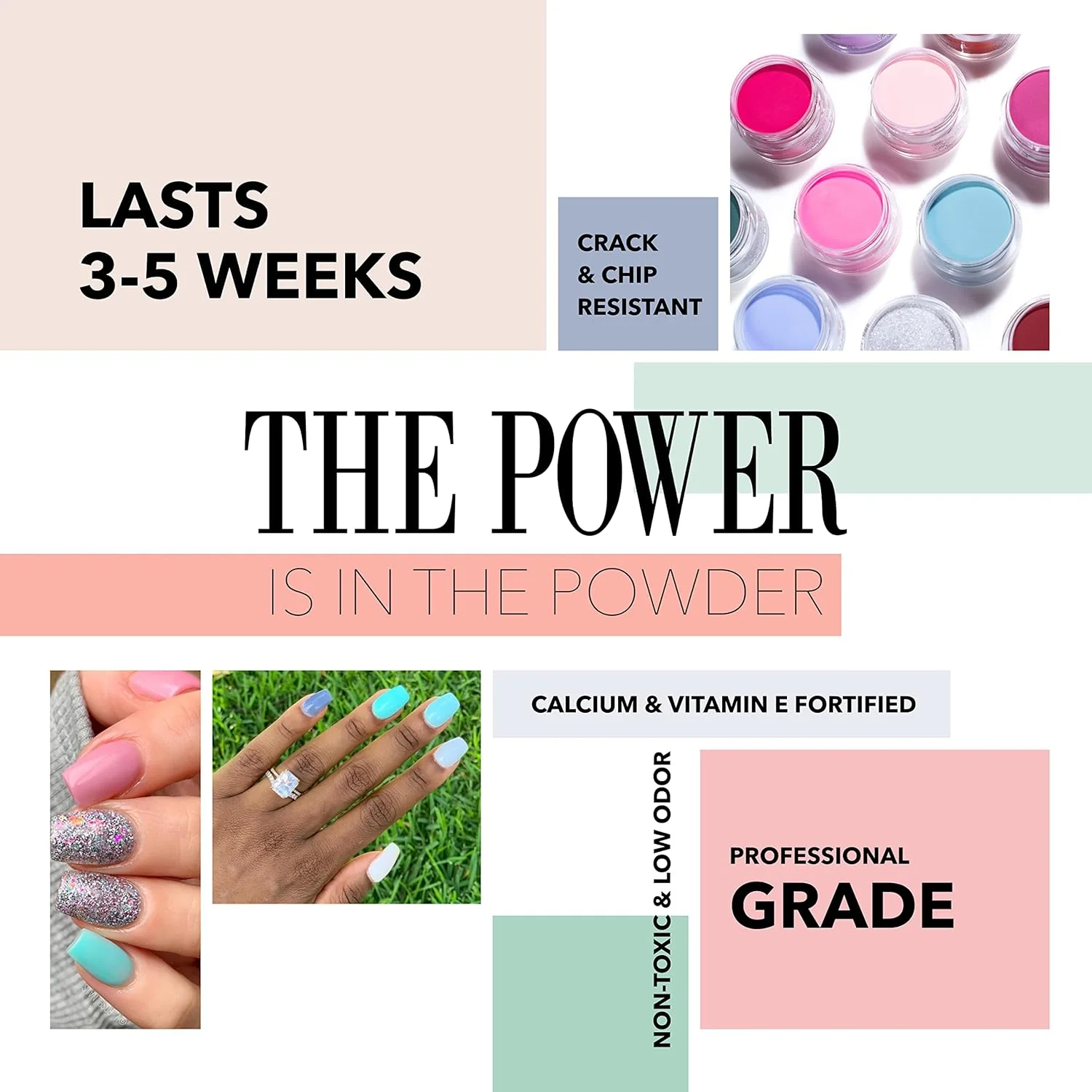 پودر دیپ ناخن رول - پودر دیپ آبی لاک ناخن، پودر دیپ مقاوم در برابر تراشه با ویتامین E و کلسیم، مانیکور DIY