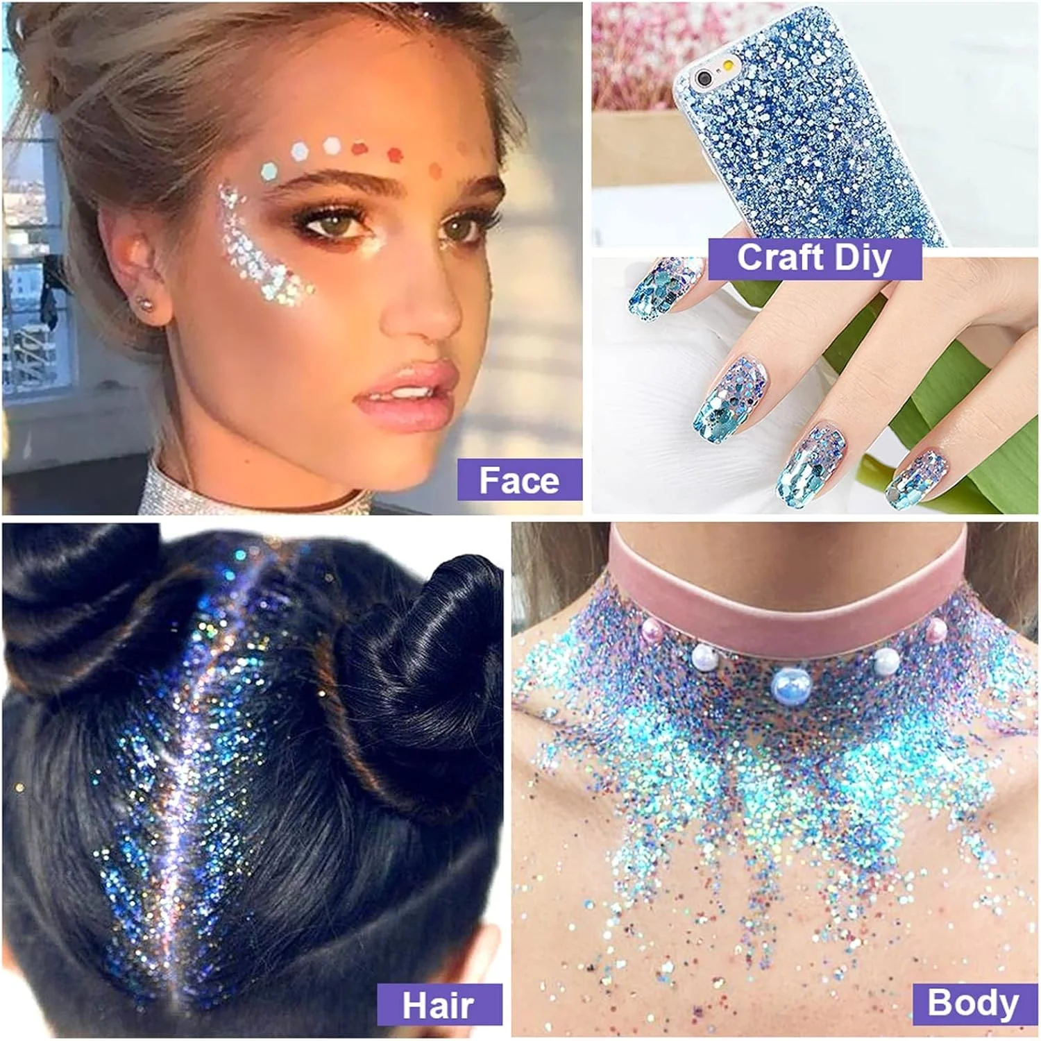 ژل اکلیلی بدن اکسفور، 6 عددی، اکلیل صورت برای بدن، صورت، چشم، مو، ناخن، آرایش اکلیلی مایع، ماندگاری طولانی، ژل اکلیلی درشت پری دریایی برای جشنواره، مهمانی هنری، هالووین