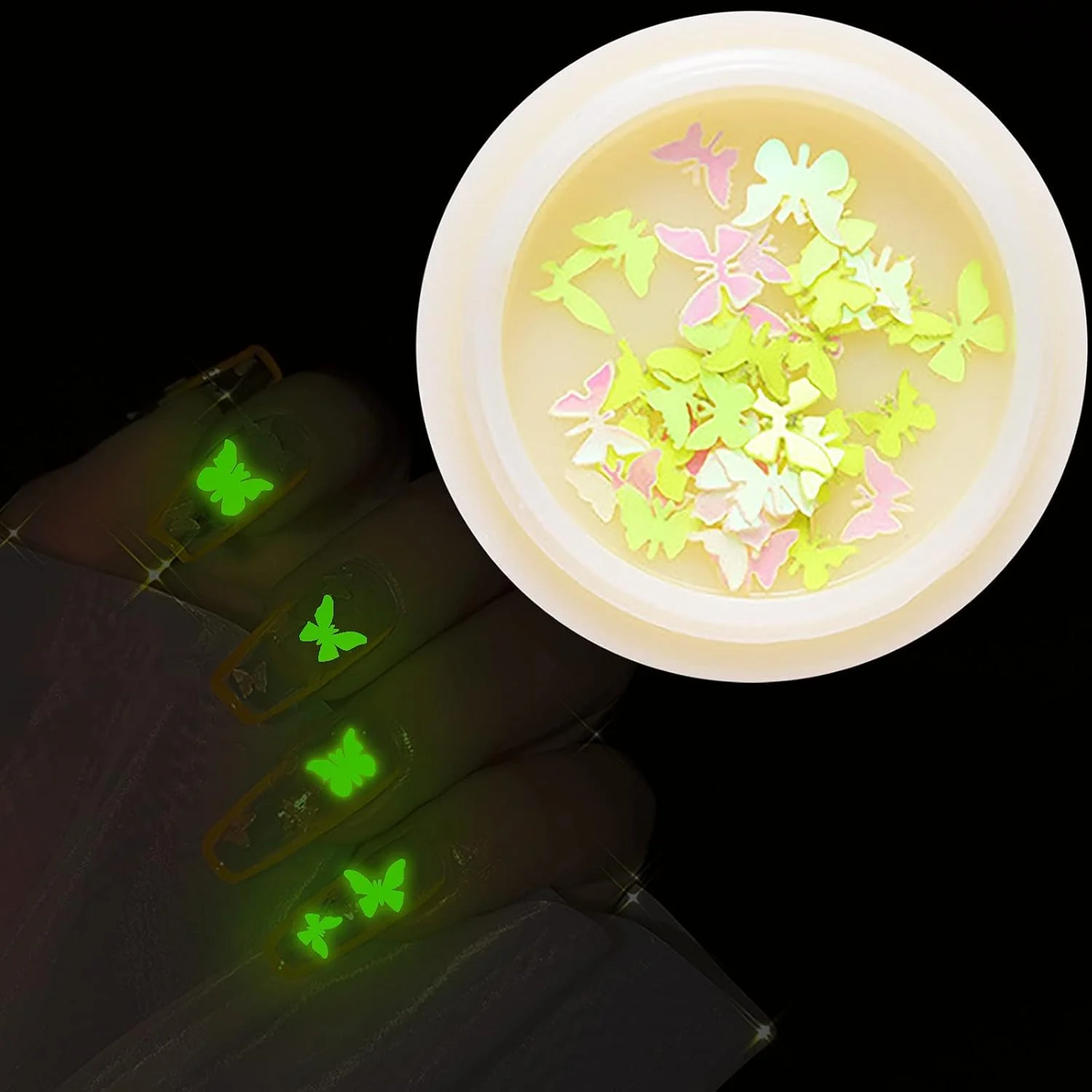 اکلیل طراحی ناخن - پولک های پروانه ای درخشان، پولک اکریلیک پروانه ای، اکلیل درخشان هولوگرافیک برای تزئین ناخن (طلایی)