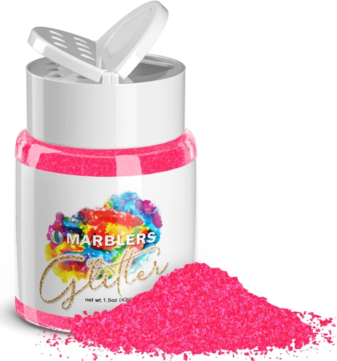 اکلیل نئونی ماربلرز [صورتی فلورسنت] ۴۲ گرم | ریز | غیر سمی، وگان، بدون تست حیوانی | مناسب صورت، بدن، سایه چشم، مو، فستیوال، آرایش مهمانی | طراحی ناخن، لاک | رزین، لیوان، اسلایم، کاردستی