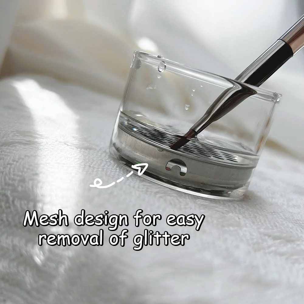 لیوان شستشوی برس ناخن جالیا، کاسه شستشوی برس ناخن با درب، تمیز کننده برس اکریلیک طراحی ناخن، لیوان شستشوی برس ناخن لایه ای با توری برای پودر اکلیل و پولک ناخن، لوازم جانبی طراحی ناخن