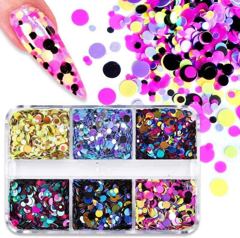 تزئین ناخن، پولک های دایره ای، اکلیل های سه بعدی گرد، مناسب برای تزئین مو، صورت و آرایش چشم، 12 جعبه