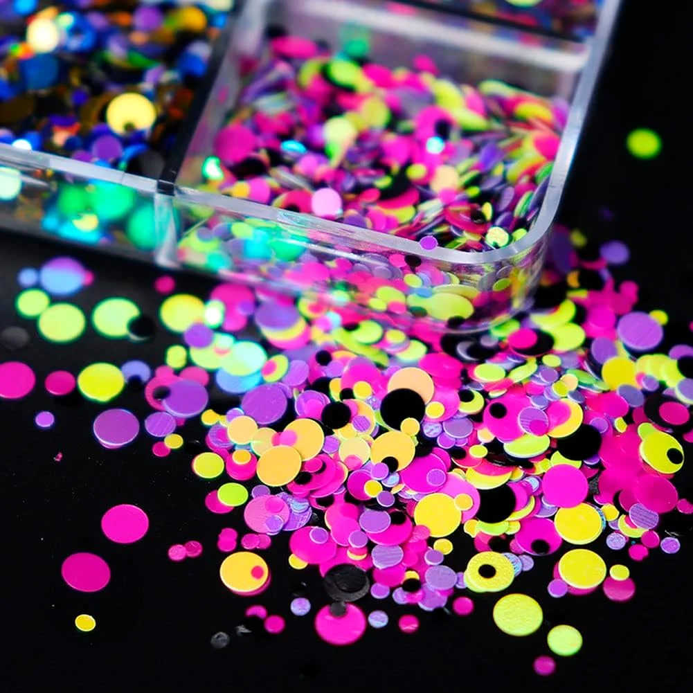 تزئین ناخن، پولک های دایره ای، اکلیل های سه بعدی گرد، مناسب برای تزئین مو، صورت و آرایش چشم، 12 جعبه