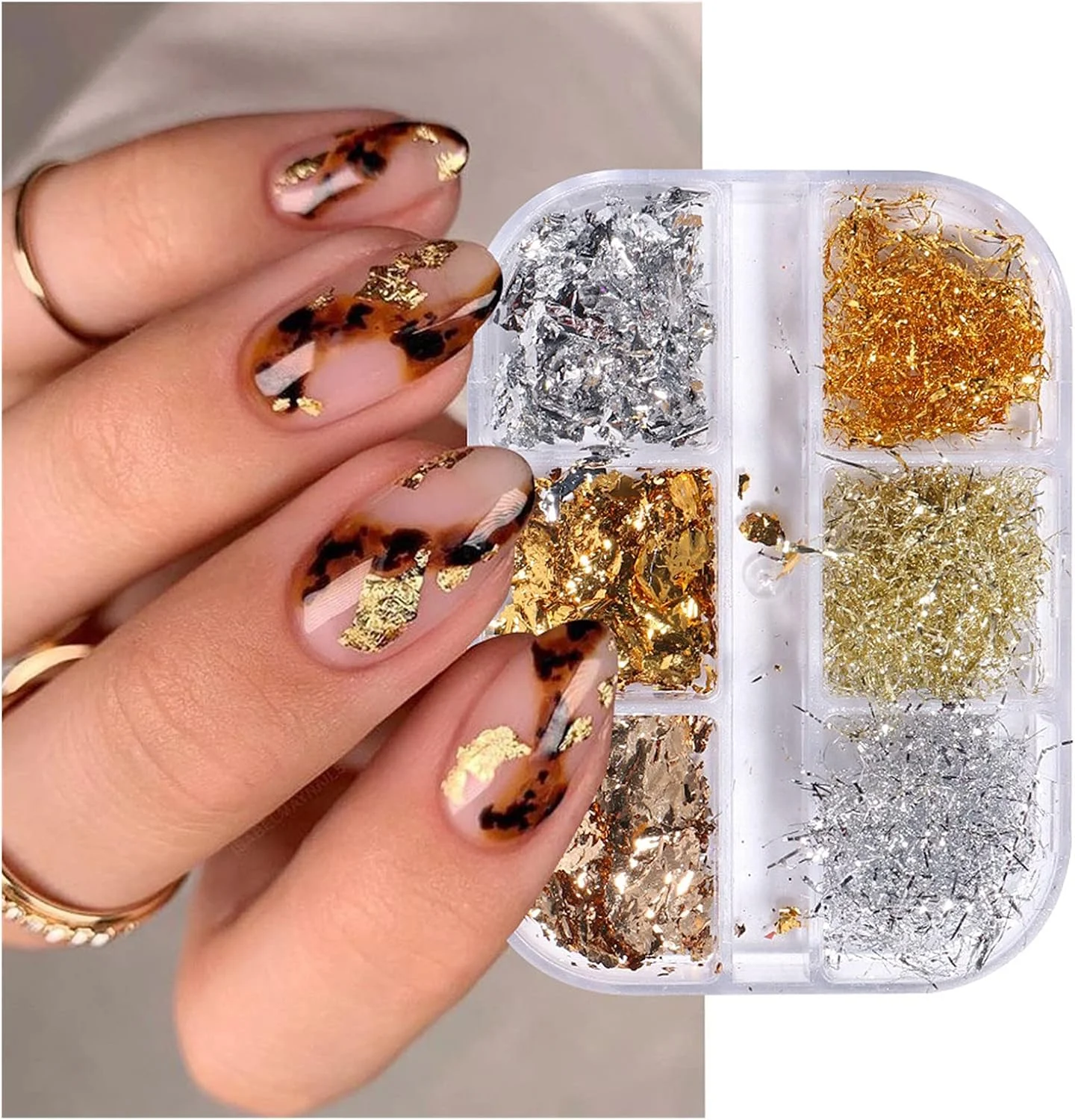 ست طراحی ناخن، پولک های فویلی، اکلیل ناخن، پولک های صدفی رنگین کمانی، پولک ناخن، طراحی ناخن DIY، کاغذ فویل قلع نازک طلایی و نقره ای، لوازم جانبی تزئین ناخن آرایشی (چند رنگ)
