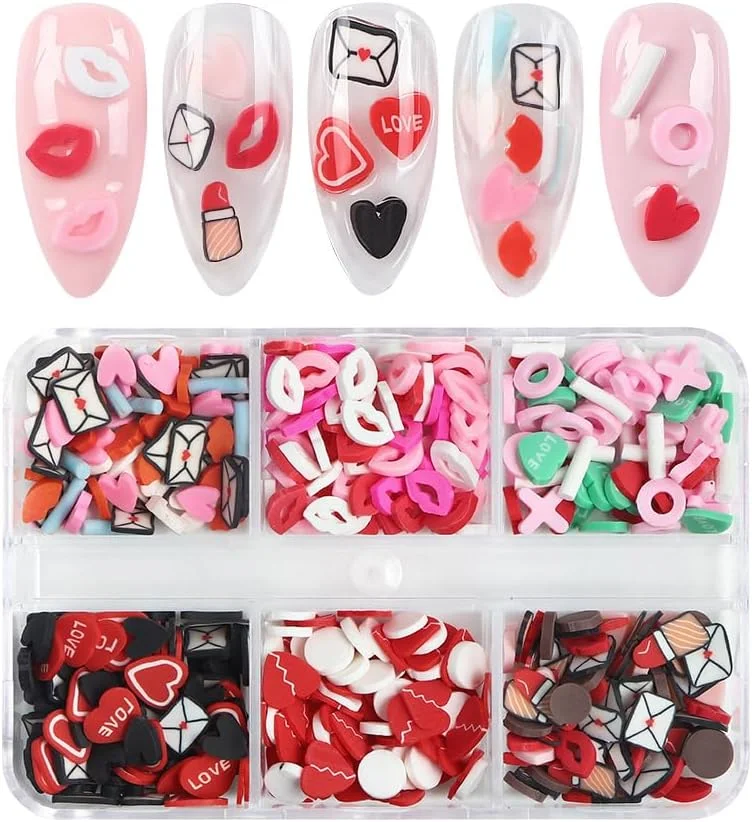 تزئین ناخن طرح ولنتاین با 6 طرح مختلف، اکلیل و پولک، طرح های سه بعدی نامه عاشقانه، لب، قلب، لوازم طراحی ناخن، تزئینات ناخن و لوازم جانبی تزئین موبایل