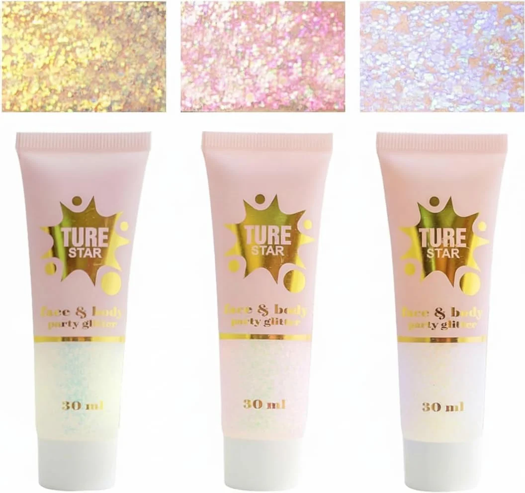 ژل اکلیلی بدن و صورت در 3 رنگ، آرایش اکلیلی هولوگرافیک با گرید آرایشی، لوازم آرایش اکسسوری جشن و مهمانی، ژل اکلیلی درشت پری دریایی درخشان برای مهمانی هنری