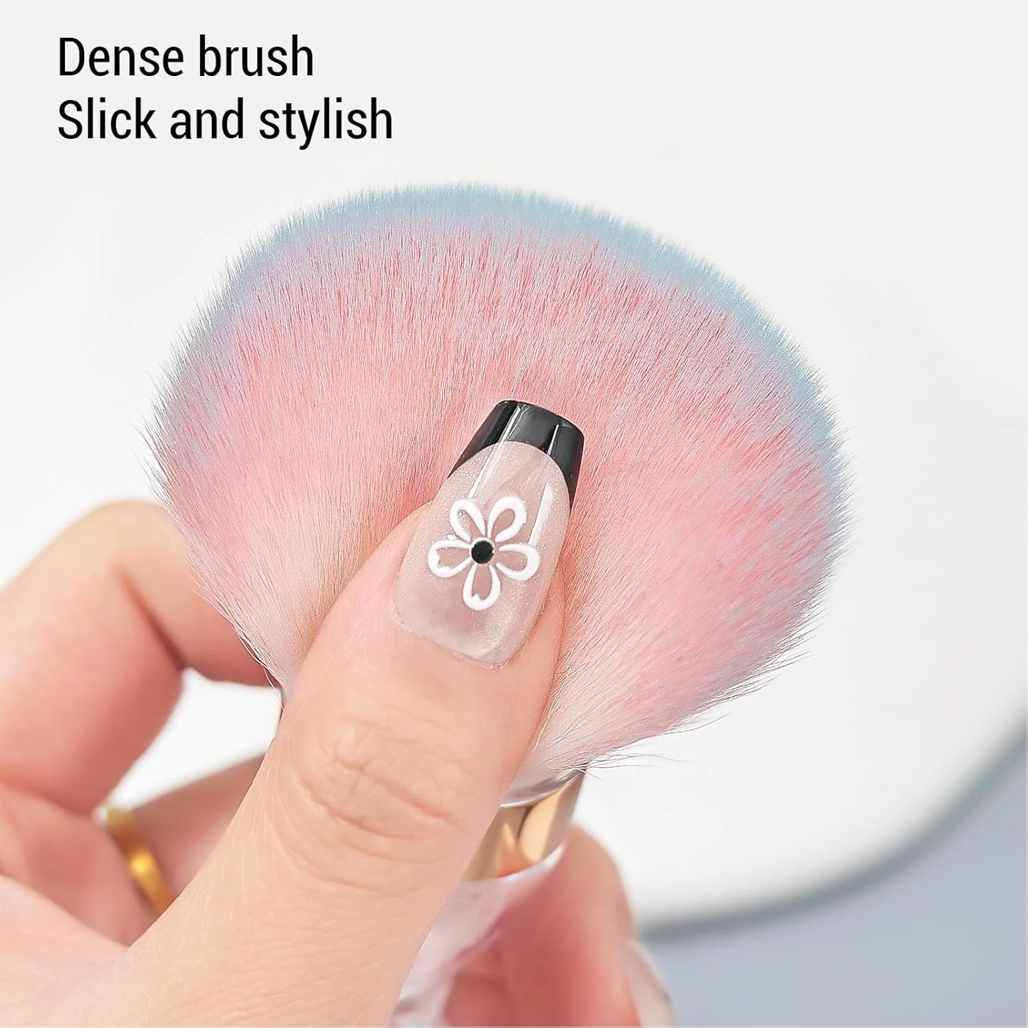برس گردگیری ناخن، برس نرم پاک کننده پودر با دسته ارگونومیک برای آرایش و گردگیری ناخن، مناسب برای استفاده اکریلیک و درخشش (صورتی)