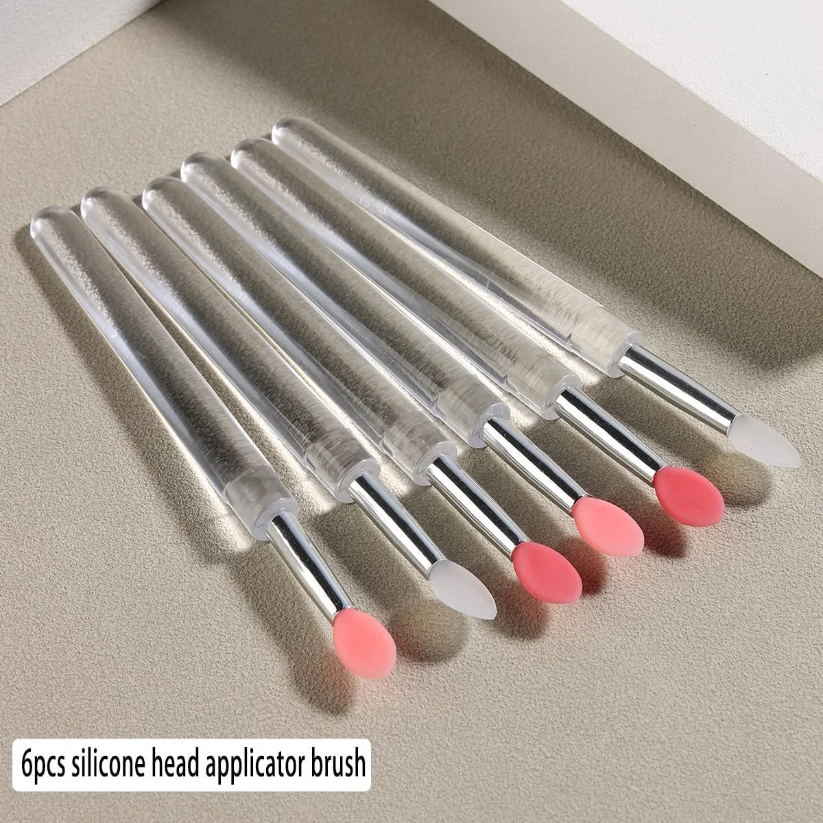 ست 6 عددی برس های کروم ناخن، برس های طراحی ناخن با سر سیلیکونی به همراه درپوش، برس قلم مو رنگدانه پودر اکلیل ناخن قابل استفاده مجدد، ابزار طراحی ناخن، چوب آرایشی سایه چشم لب