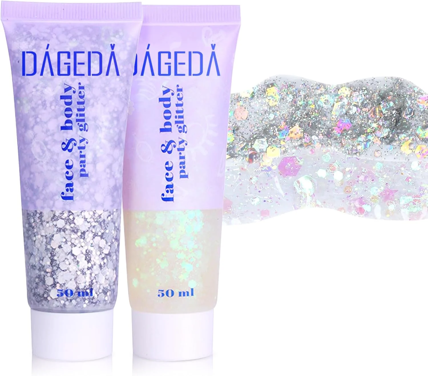 ژل اکلیلی بدن، سایه چشم مایع براق پولکی ژل اکلیلی صورت، اکلیل درشت برای صورت ناخن مو، پولک های پری دریایی هولوگرافیک برای آرایش جشنواره 100 میلی لیتر (سفید + نقره ای)