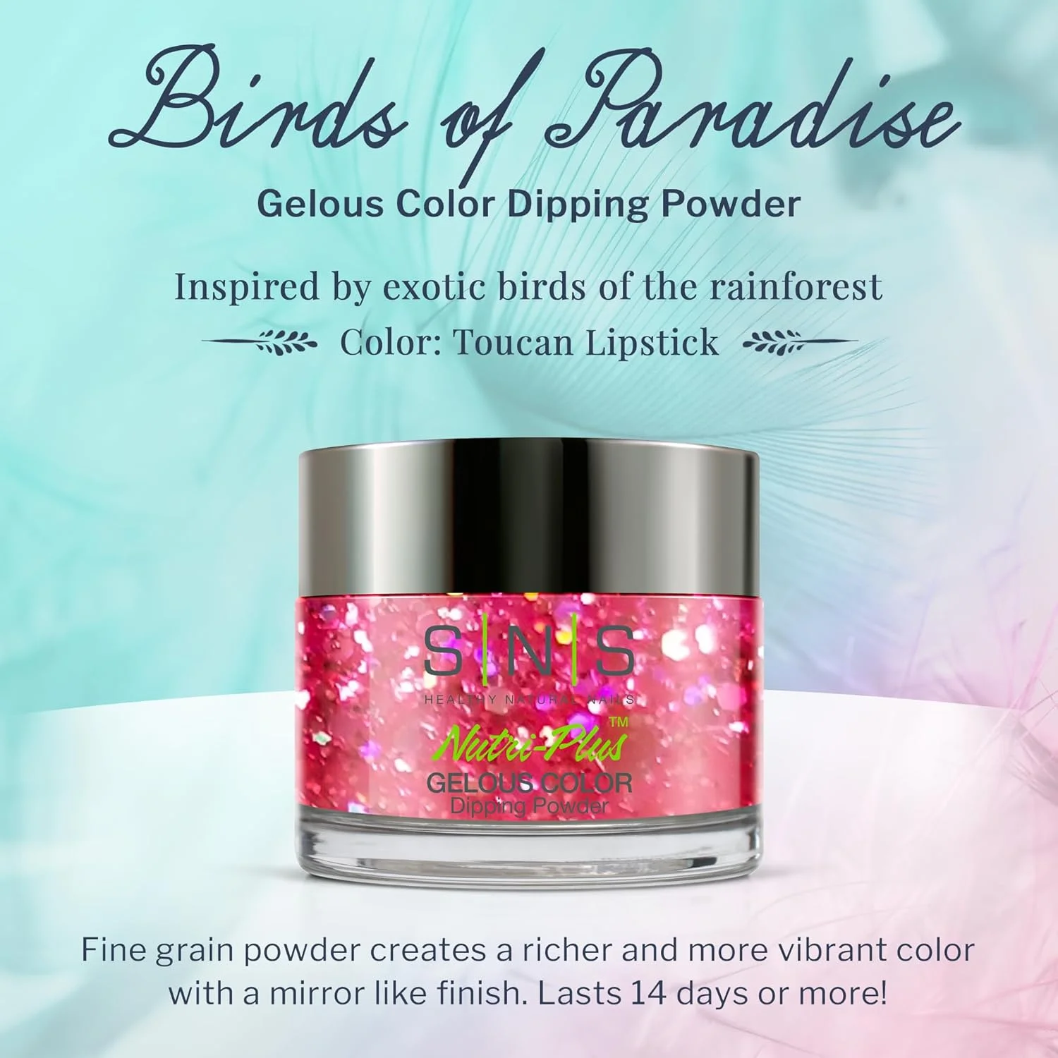 پودر دیپ ناخن SNS، پودر دیپ رنگی ژلوس - رژ لب توکان (صورتی/سرخابی، اکلیلی) - رنگ ناخن دیپ ماندگار تا 14 روز - بدون بو و بدون نیاز به لامپ UV - 1 اونس