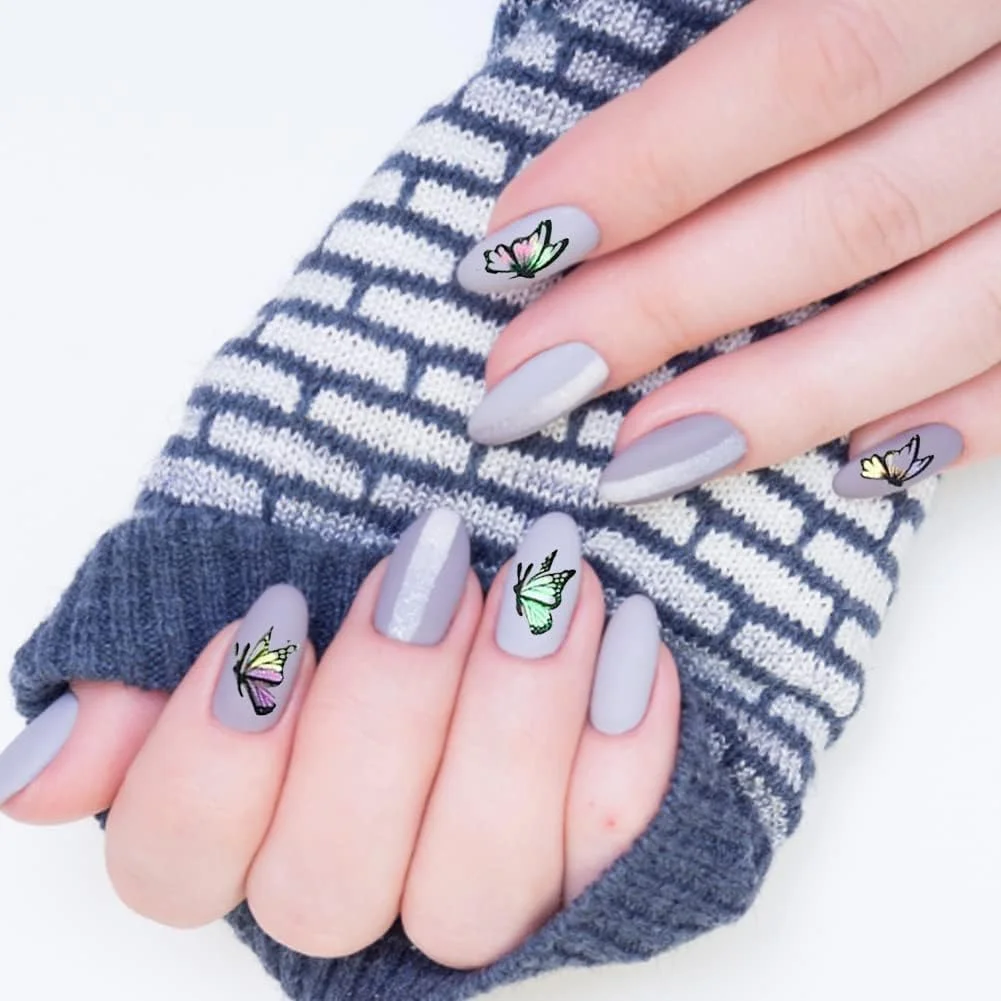 نگین ناخن طرح پروانه، اکریلیک، براق، پولک های رنگارنگ پروانه ای، 6 شبکه پالت مخلوط، برچسب های تزئینی ناخن DIY، زیورآلات مانیکور