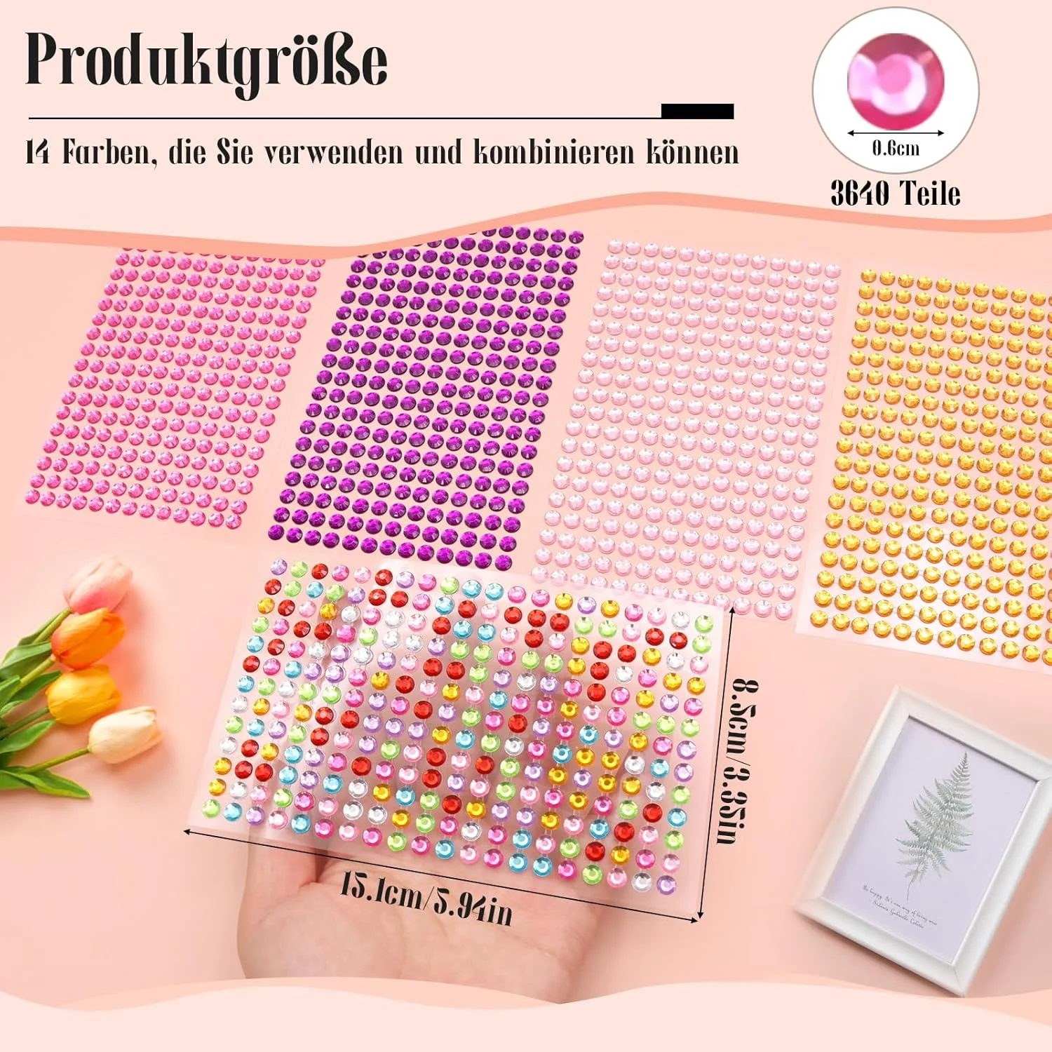 بسته 3640 عددی نگین های اکلیلی خودچسب، مهره های نیم دایره ای رنگارنگ، آرایش صورت، طراحی ناخن، مهره های صنایع دستی، دکوراسیون منزل، DIY، اسکرپ بوک، جواهرات، 6 میلی متر