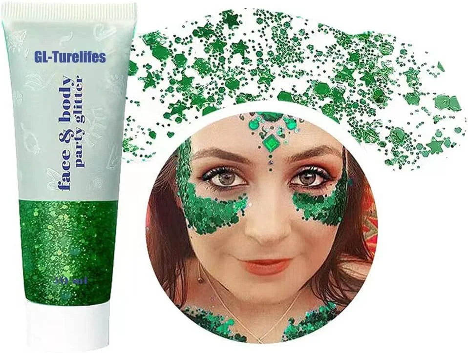 ژل اکلیلی درشت، ژل بدن اکلیلی، اکلیل جشنواره، لوازم آرایشی، آرایش صورت، مو، ناخن، سایه چشم مایع پولکی پری دریایی، ماندگاری طولانی، درخشان، 50 میلی لیتر، استفاده و پاک کردن آسان (#09 سبز)