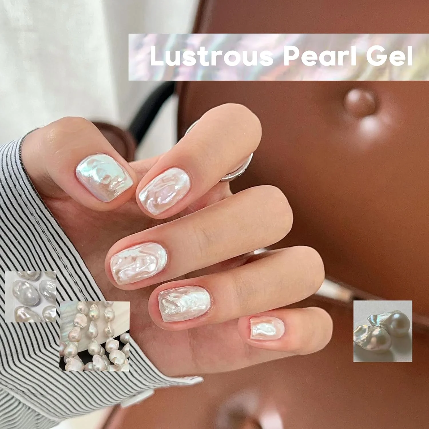 مجموعه ۷ عددی سری مروارید ADHERE، ۲ عدد ژل مرواریدی ۱۲ میلی لیتری + ۳ پودر کروم + ۱ پودر کروم آینه ای بنفش تیره + ۱ اکلیل، درخشش هولوگرافیک و روکش مرواریدی و درخشش متالیک آینه ای