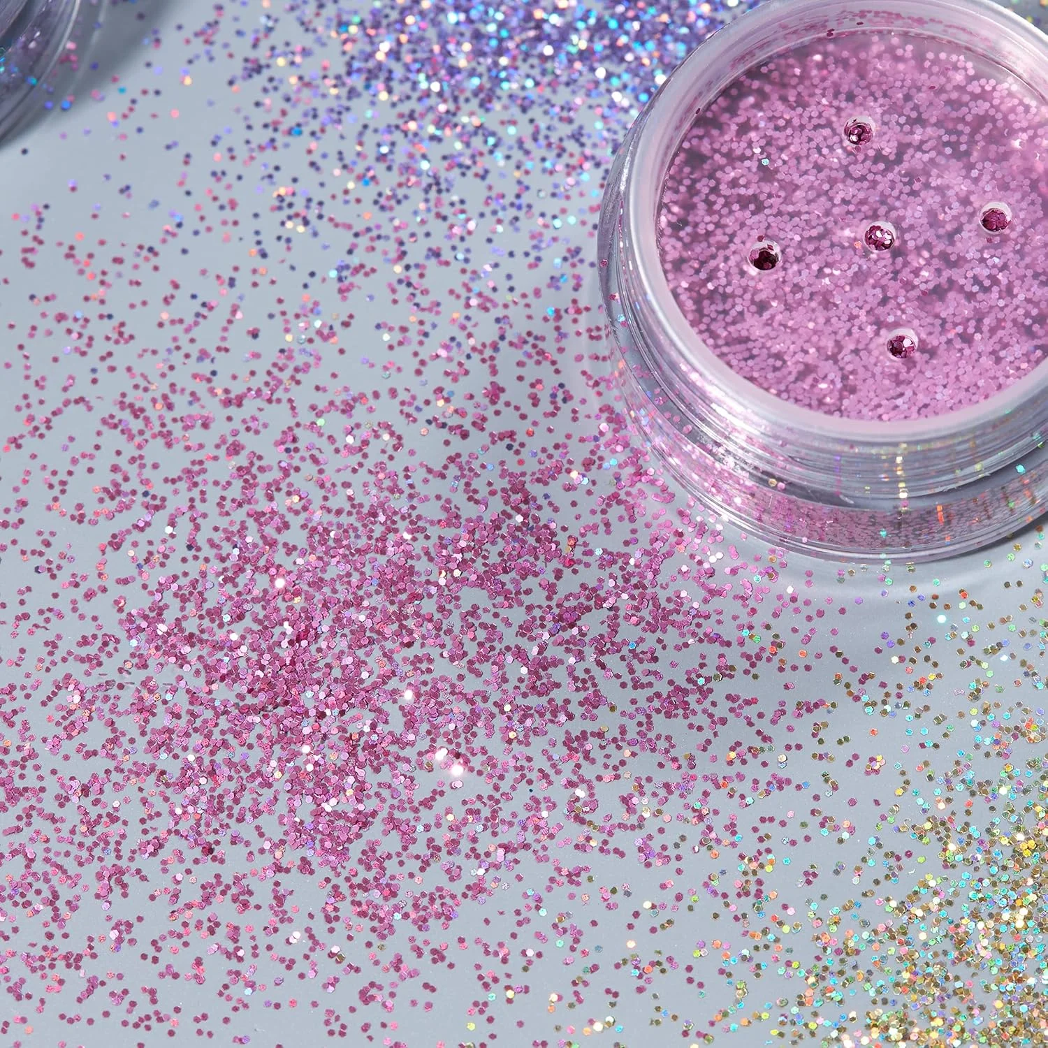 اکلیل های هولوگرافیک ماه - مجموعه 6 رنگ + ژل تثبیت کننده - آرایش جشنواره آرایشی برای صورت، بدن، ناخن، مو، لب - 5 گرم