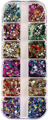 جعبه 12 خانه ای پولک ناخن طرح ستاره ای سه بعدی، لوازم جانبی طراحی ناخن