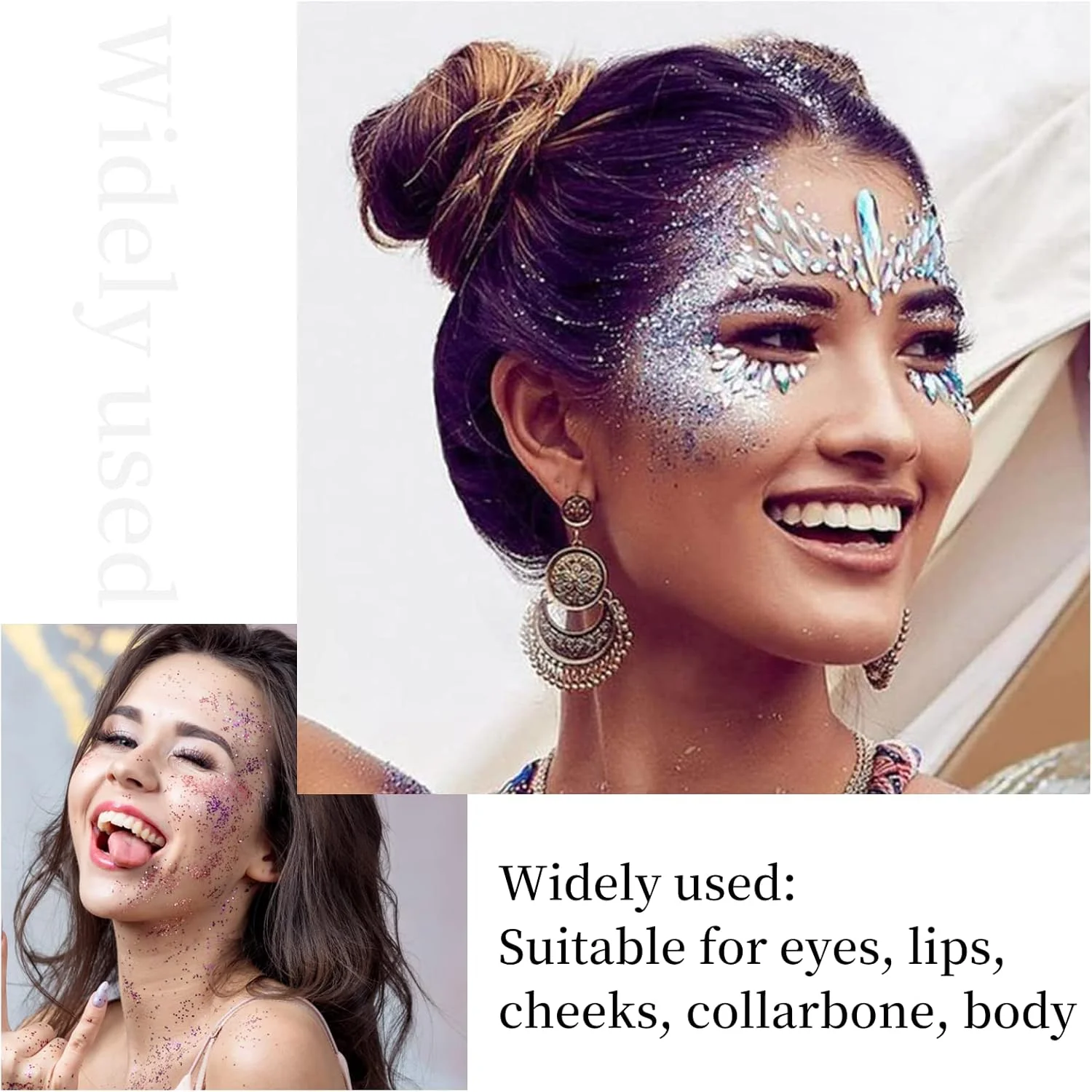 ژل اکلیلی درشت Fawoonu، ژل بدن اکلیلی، اکلیل آرایشی جشنواره، مناسب آرایش صورت، مو، ناخن، سایه چشم مایع پولکی پری دریایی، ماندگاری طولانی، درخشان، 50 میلی لیتر (سفید #06)