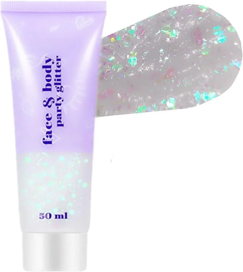 اکلیل بدن سفید شفاف، پولک های اکلیلی درشت هولوگرافیک، درخشش ماندگار، برای لب، ناخن، سایه چشم و مو