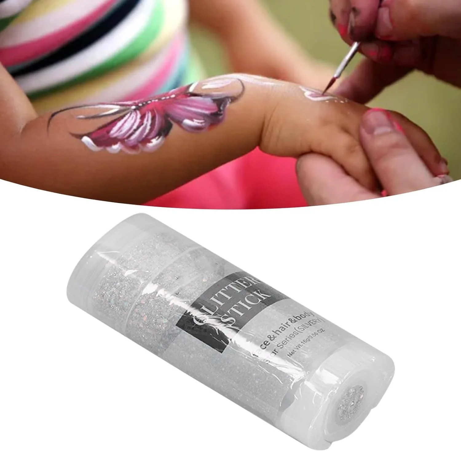 استیک ژل اکلیلی بدن Denash، استیک اکلیلی براق بدن، نقره ای نرم و بادوام برای ناخن ها و مهمانی