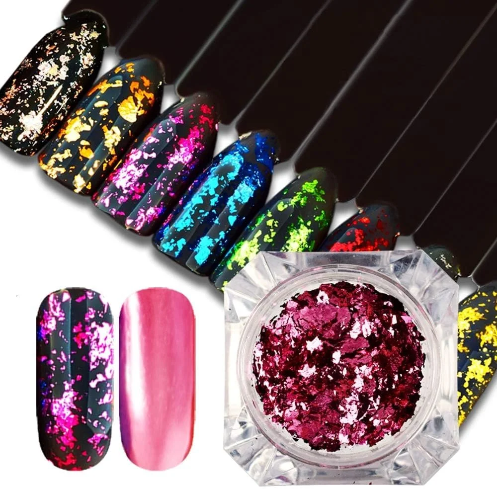 لوازم آرایشی و بهداشتی 3 عدد پولک ناخن آینه‌ای جادویی رنگین کمانی، تزئینات نامنظم ناخن (CB01)، لوازم جانبی طراحی ناخن (رنگ: CB04)