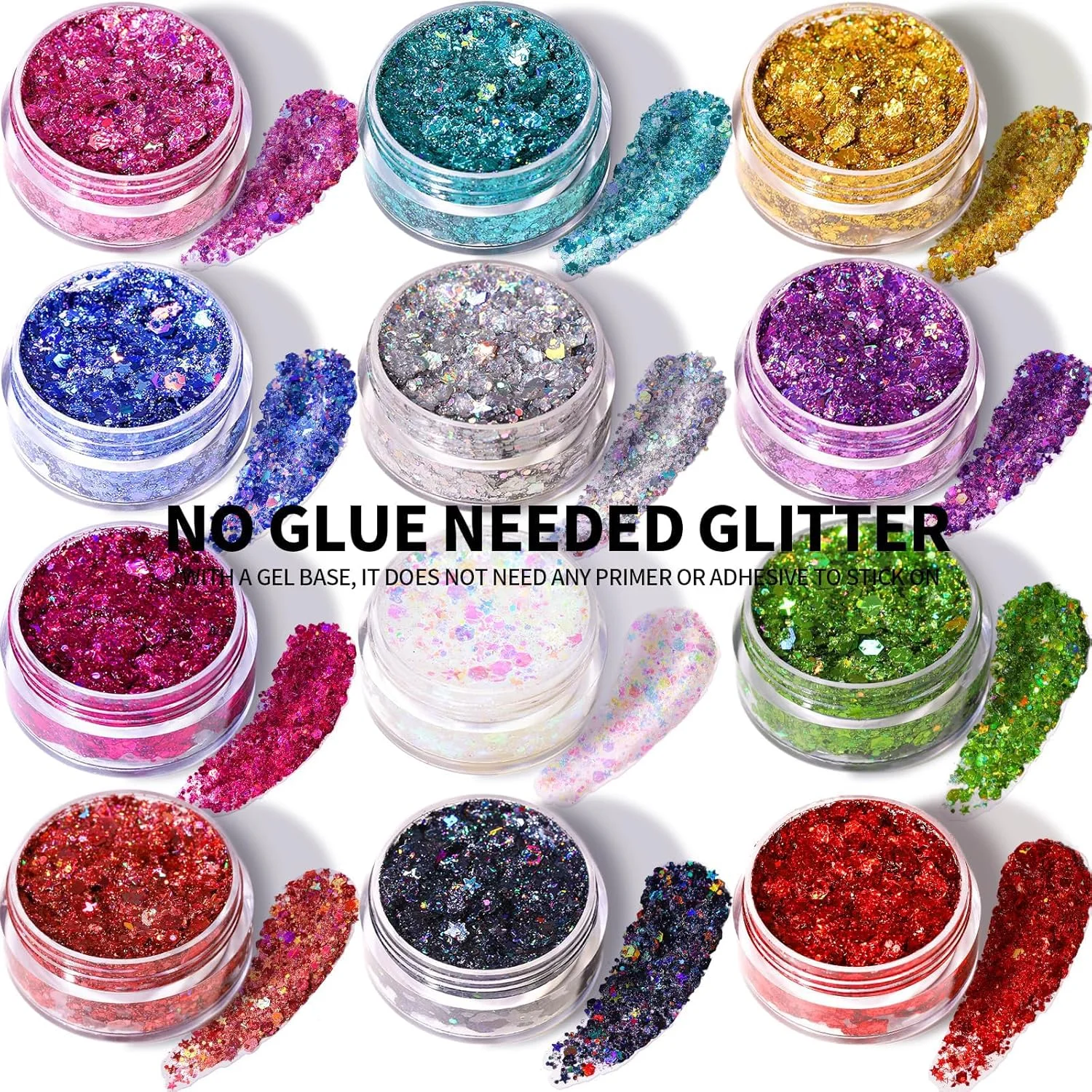 ژل اکلیلی بدن 12 رنگ، استفاده آسان با اپلیکاتور دقیق، اکلیل ماندگار برای صورت و مو، ایده آل برای مهمانی ها و جشنواره ها