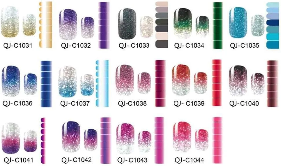 برچسب های ناخن پودری اکلیلی با طیف رنگی، هنر طراحی ناخن DIY، برچسب های آبی کاربردی و محبوب