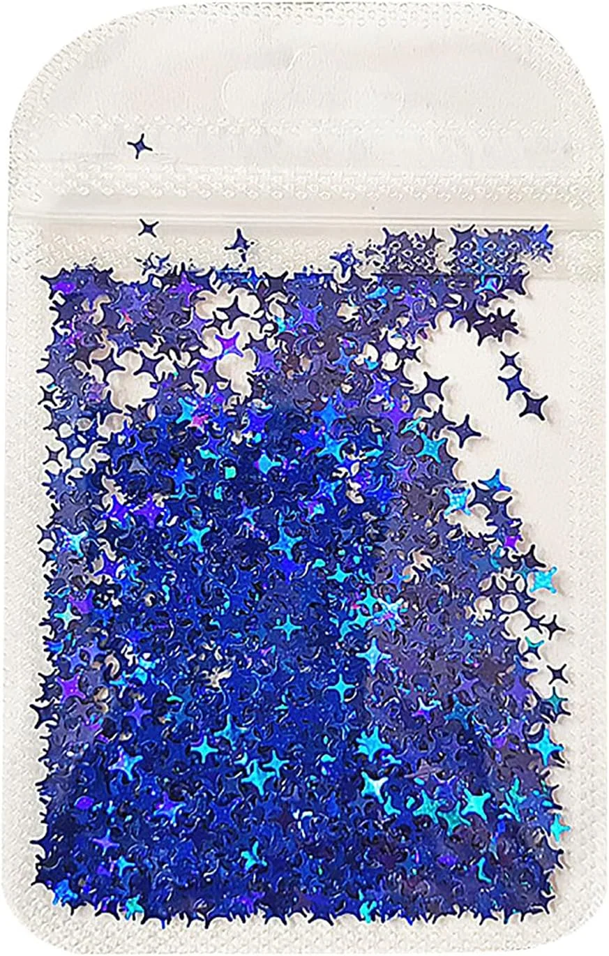 اکلیل ستاره ای ناخن، پولک ستاره ای برای طراحی ناخن بانوان و دختران، برچسب فویل تزئینی (آبی)