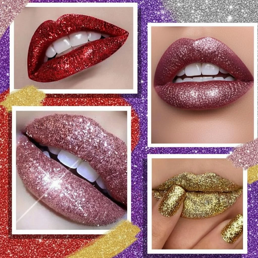 ست براق کننده لب 4 رنگ، پودر براق متالیک برای ساخت رژ لب براق، ست پودر براق کننده لب ضد آب و ماندگار با پرایمر لب و مجموعه برس برای هنر ناخن لب