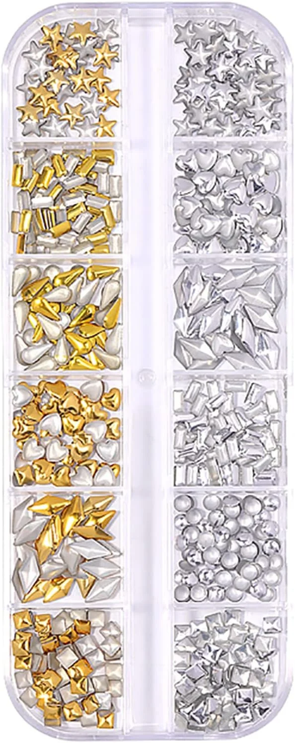 پولک ناخن اکلیلی، طلایی صورتی، طرح های پروانه و قلب، لوازم طراحی ناخن، پولک های تزئینی برای طراحی ناخن، فویل براق لاک ناخن (B-A, تک سایز)