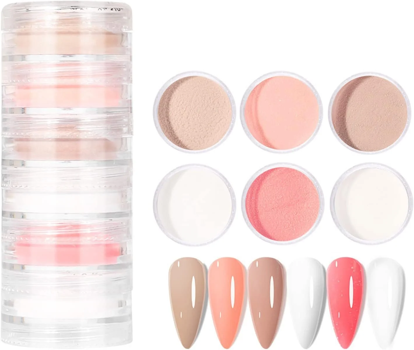 پودر اکریلیک ناخن 6 عددی - ست پودر دیپینگ ناخن، مجموعه دخترانه شبانه، پودر دیپینگ رنگ های صورتی خاکستری آبی اکلیلی برای مانیکور ناخن سالنی DIY (A)