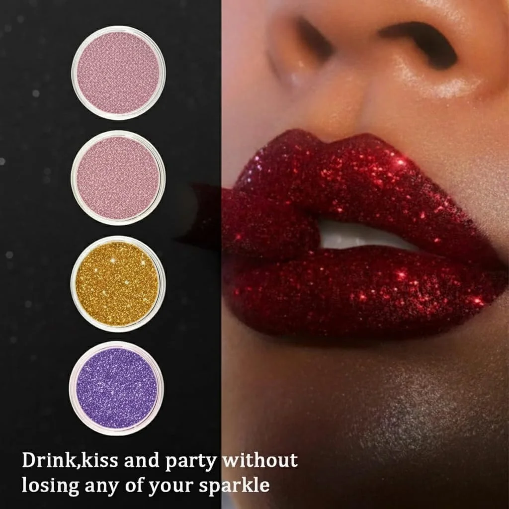 ست براق کننده لب 4 رنگ، پودر براق متالیک برای ساخت رژ لب براق، ست پودر براق کننده لب ضد آب و ماندگار با پرایمر لب و مجموعه برس برای هنر ناخن لب