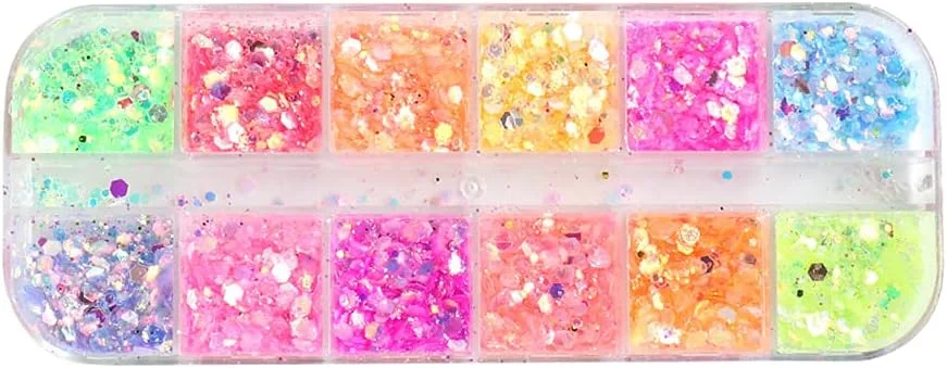 لوازم جانبی طراحی ناخن، پولک های هولوگرافی ناخن، پولک های رنگین کمانی فوق العاده نازک برچسب اکلیلی رنگارنگ، برای تزئین هنر ناخن، پولک های آرایشی جشنواره